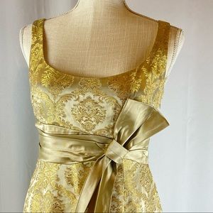 MAGGY LONDON Brocade Empire Dress Ruched Accented Bow High Waist Size 4
